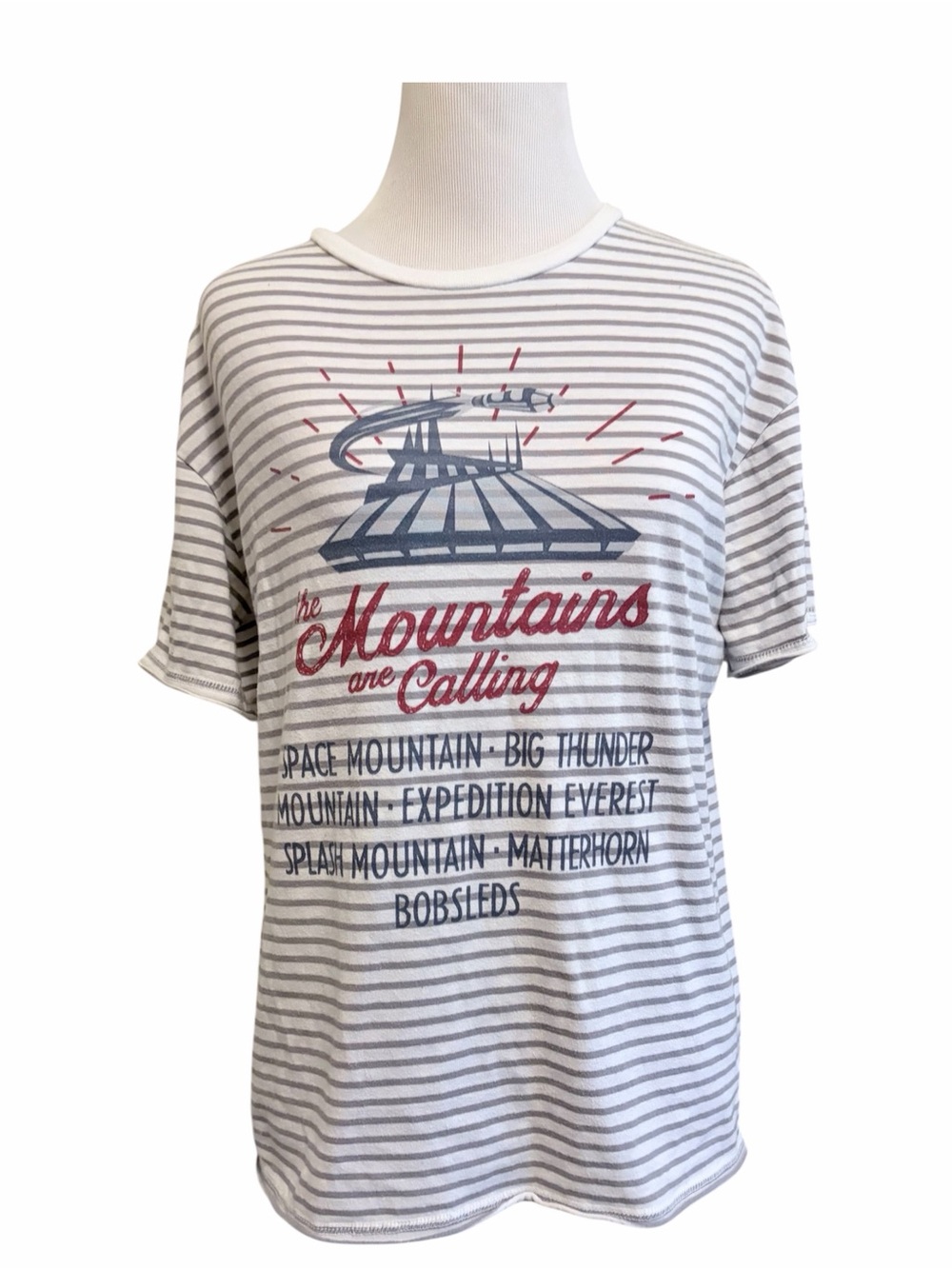 Disney The Mountains Are Calling Striped Graphic Tee